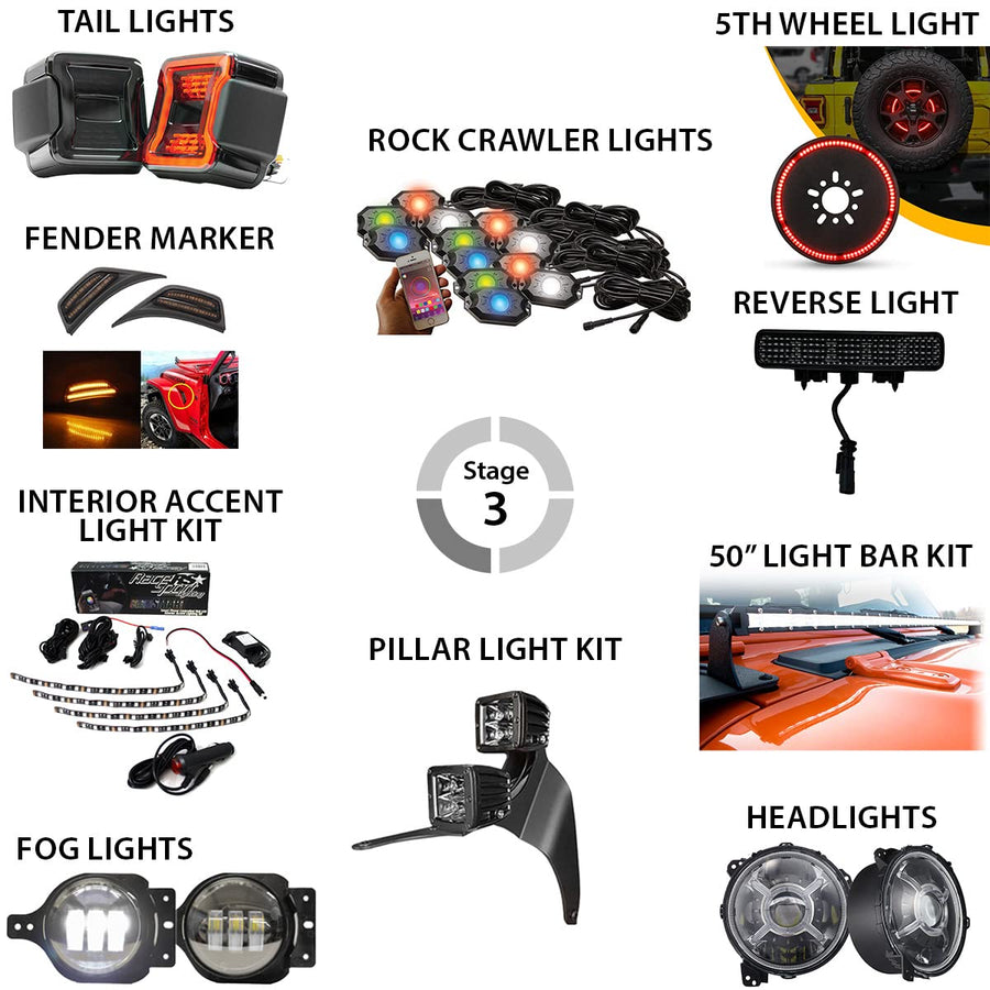 Race Sport Lighting Stage 3 Auxiliary Light Zombie King LED Lighting Package fits 2018 and up Jeep JL S3JJLK