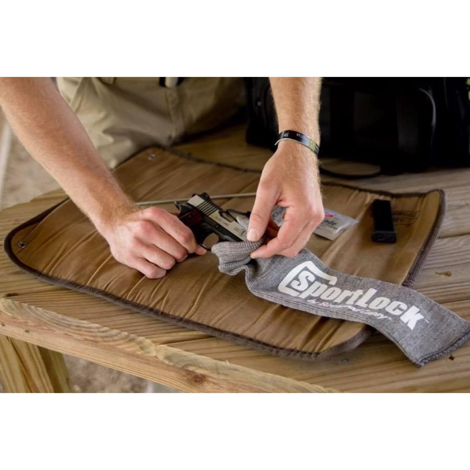 SportLock Birchwood Casey Silicone Gun Sleeve | Durable Silicone-Impregnated Gun Sock for Corrosion, Abrasion, and Scratch Protection - Handgun Size (15" L x 3.75" W),Gray