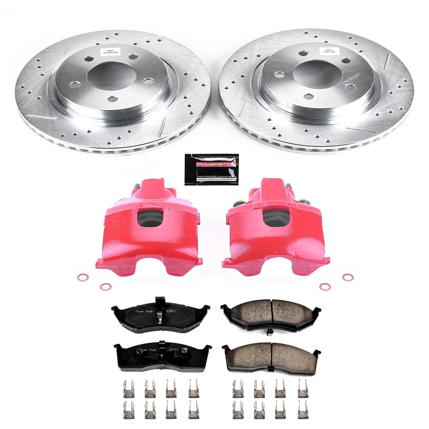 Power Stop Front Z23 Evolution Sport Brake Upgrade Kit KC1692 with Powder Coated Calipers For Chrysler 300M 1999-2004, Chrysler LHS 1999-2000 [Model Specific]