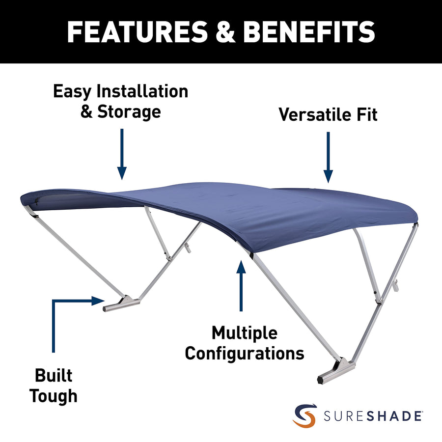 Power SureShade Pontoon Bimini Top - Clear Anodized Frame, Navy Fabric