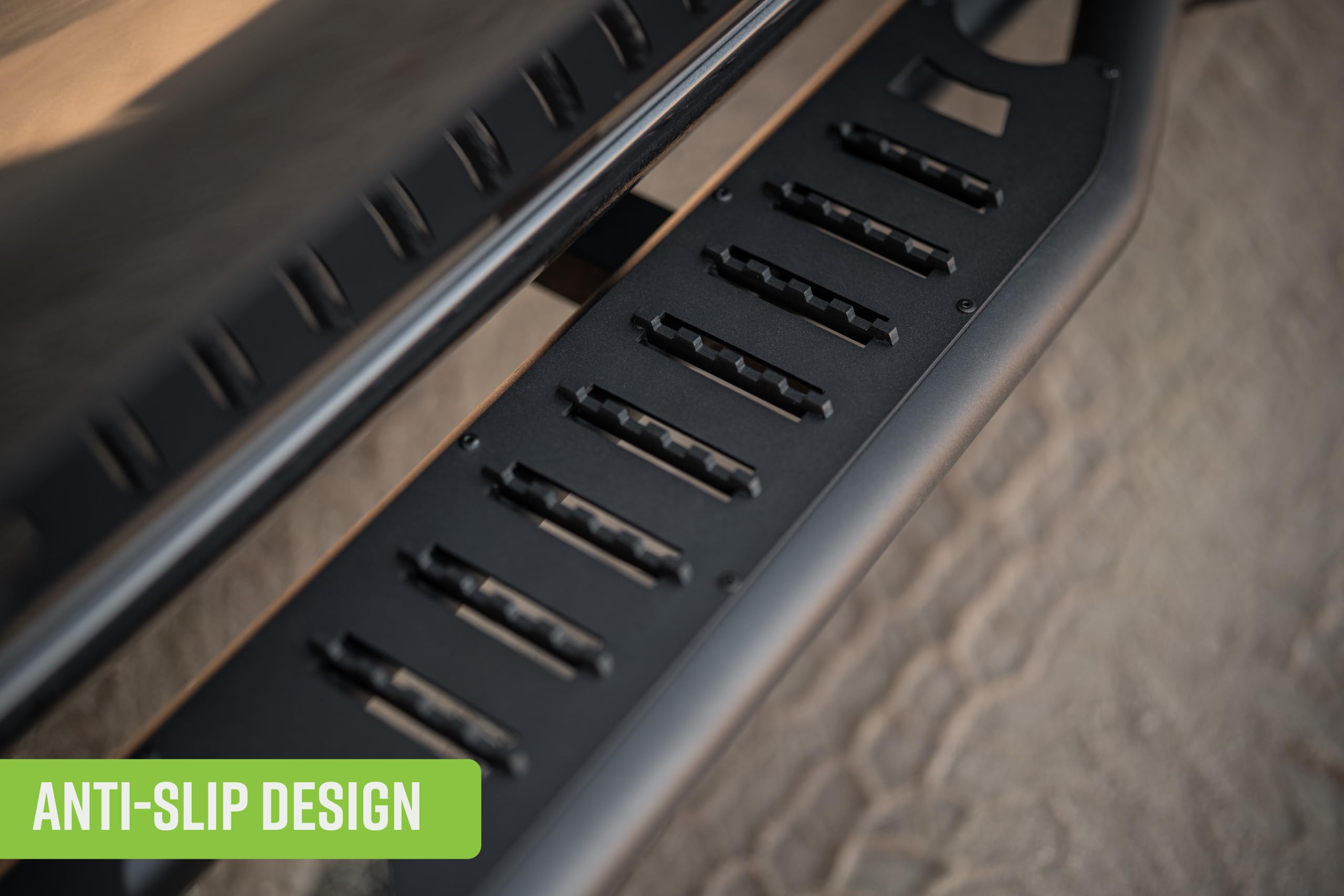 DV8 Offroad OE Plus Side Steps for 2019-2024 Chevy Silverado 1500 & GMC Sierra 1500 Crew Cab | Anti-Slip Design | Provides Protection from Light Trail Debris | Low-Profile Fitment | Powder Coated