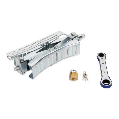 Camco Eaz-Lift Heavy Duty Wheel Stop with Ratchet Wrench- Stabilizes Your Truck by Securing Tires Tandem to Prevent Movement Spaced 3-10" Apart- Large (44662)
