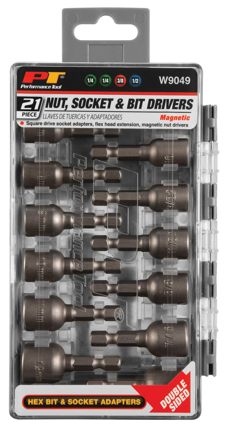 Magnetic Hex Nut Driver Performance Tool W9049 Master Kit, Cr-V Steel | 1/4-Inch-Inch Quick-Change Hex Shank | SAE & Metric-Inch, 21pc socket, bit & nut driver set