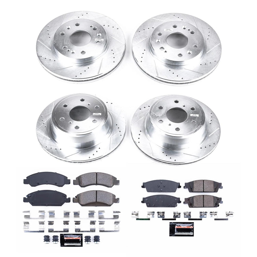 Front and Rear Brake Kit PowerStop For Cadillac Escalade 2015-20 |Escalade ESV 2015-20 |Chevrolet Silverado 1500 2014-18 - Drilled and Slotted Disc Rotors with Ceramic Brake Pads Replacement, K6560