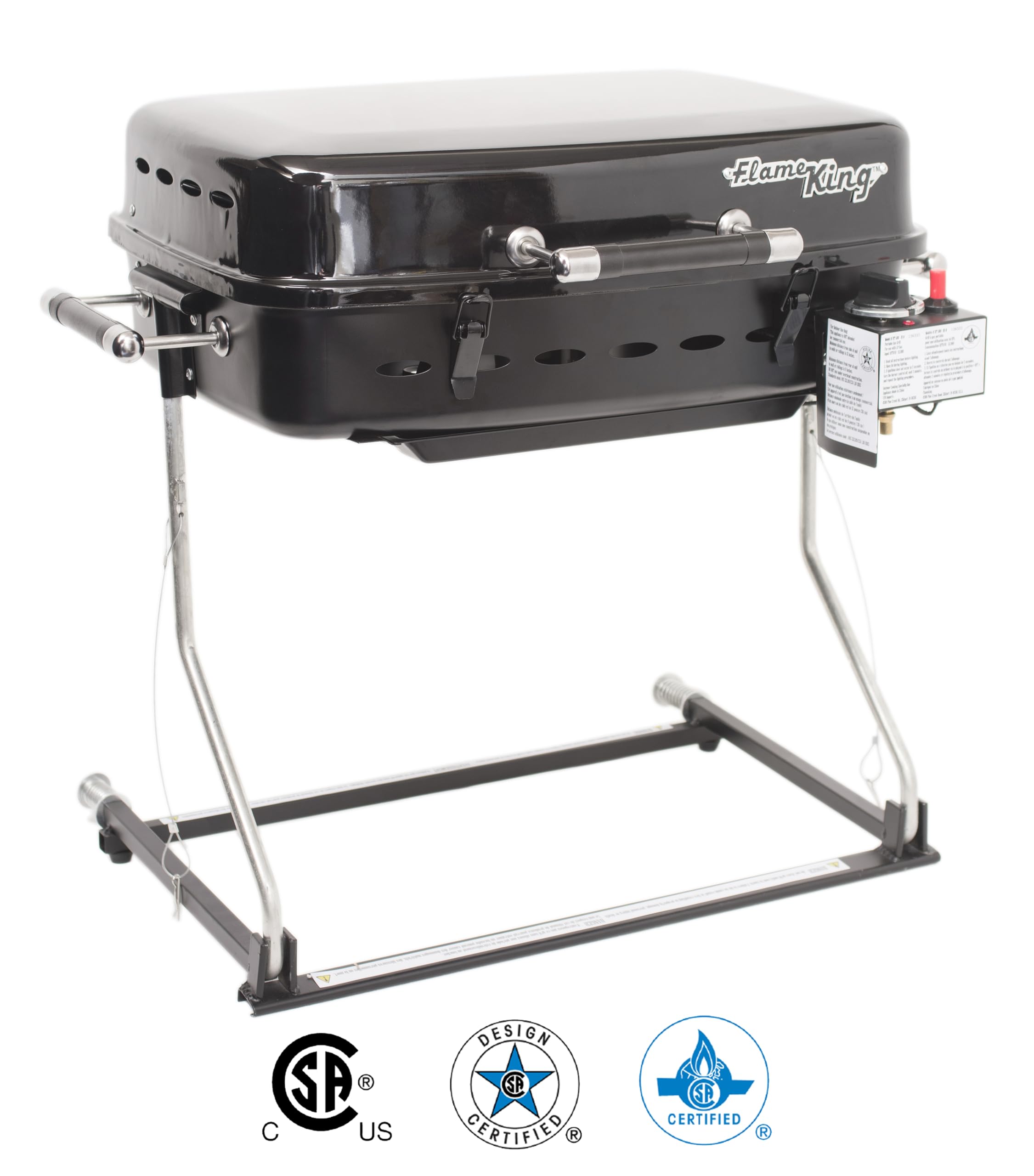 YSNHT500 Flame King - Mounted BBQ RV Or Trailer - Motorhome Gas Grill - 214 Sq Inch Cooking Surface - Adjustable Flame Controller, Black