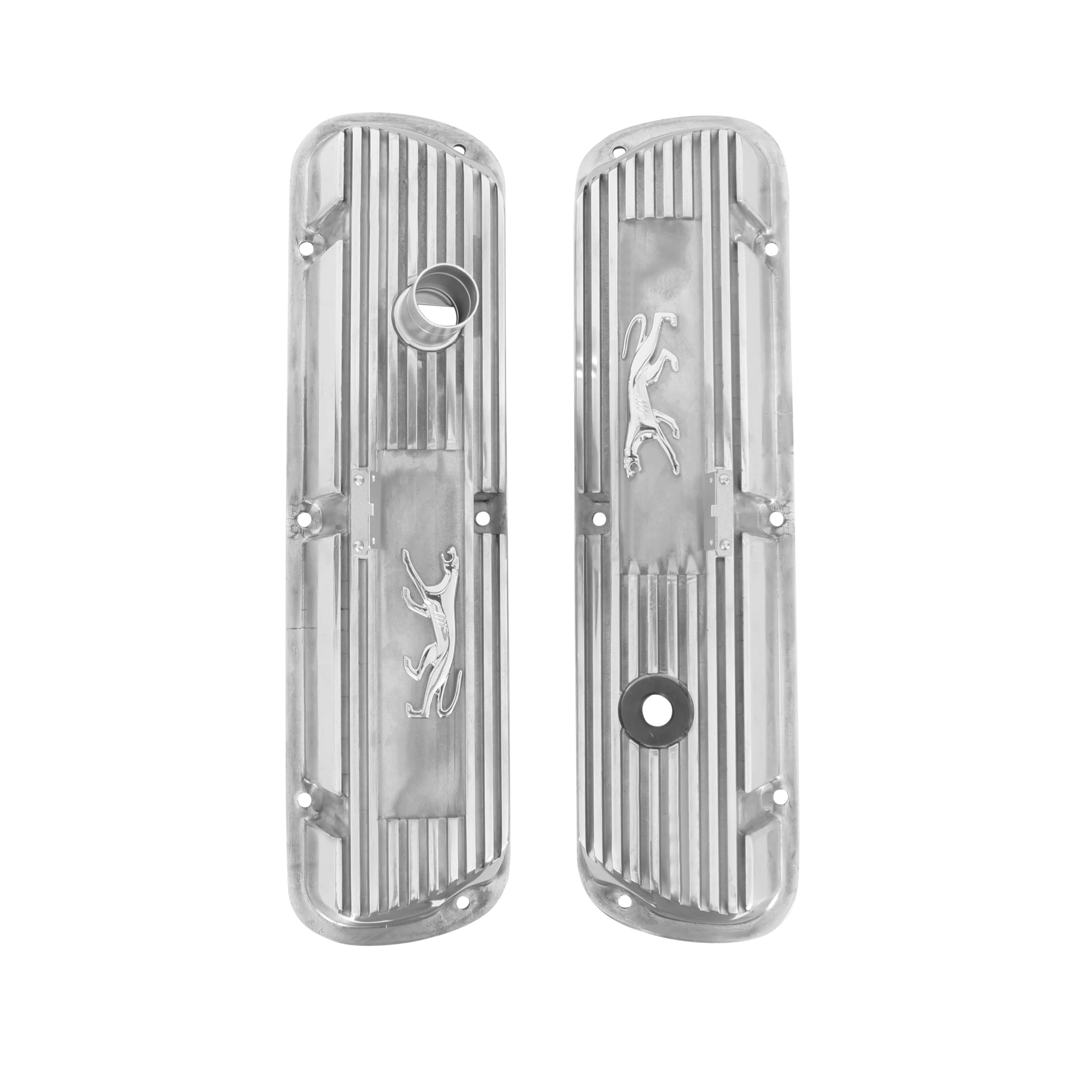Polished Aluminum Scott Drake 6A582-COP Valve Covers Cougar Logo Pair