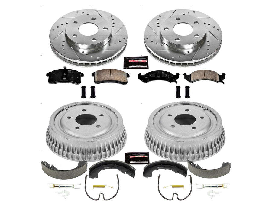 Power Stop K15122DK Z23 Carbon Fiber Brake Pads Front and Rear with Drilled & Slotted Brake Drums Kit For Buick LeSabre, Chevy Lumina APV, Oldsmobile Silhouette, Pontiac Trans Sport [Model Specific]