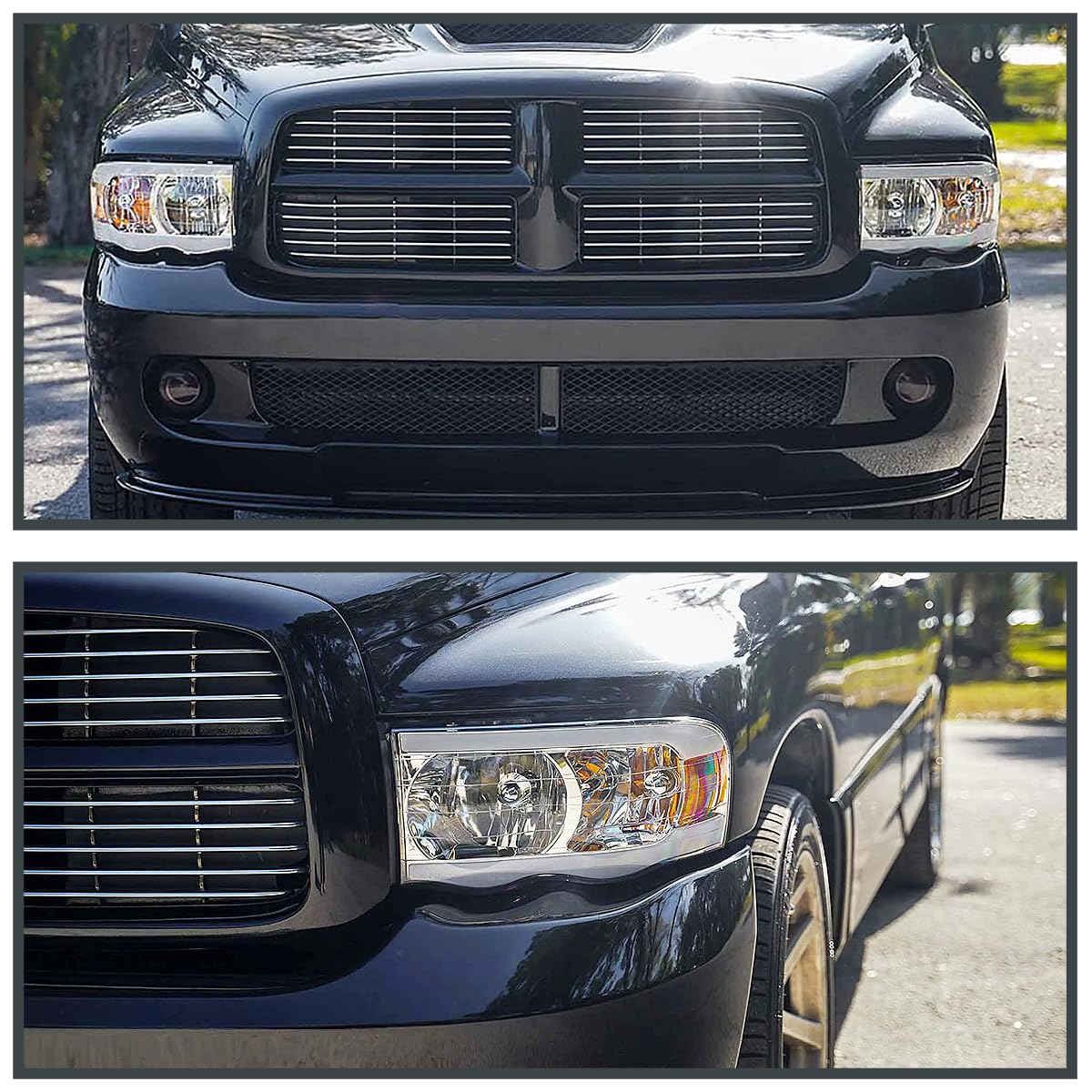 Chrome LED Tube Headlights SPEC-D TUNING Compatible with 2002-2005 Dodge Ram 1500, 2003-2005 Dodge Ram 2500/3500 Left + Right Pair Headlamps Assembly