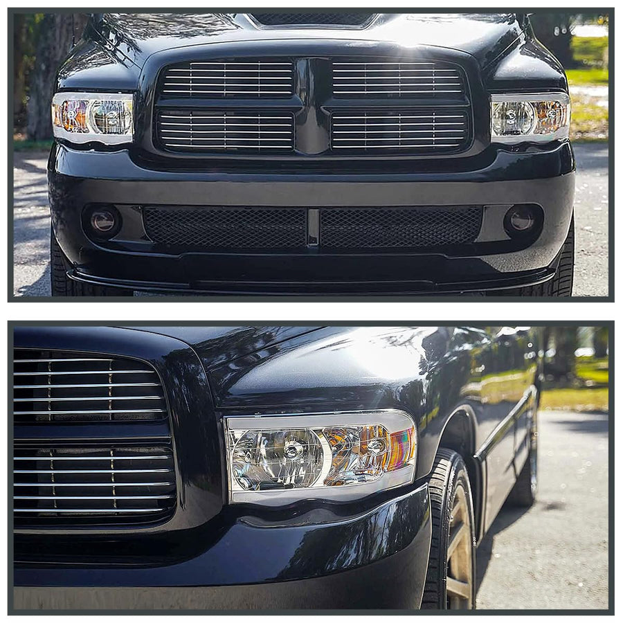 Chrome LED Tube Headlights SPEC-D TUNING Compatible with 2002-2005 Dodge Ram 1500, 2003-2005 Dodge Ram 2500/3500 Left + Right Pair Headlamps Assembly