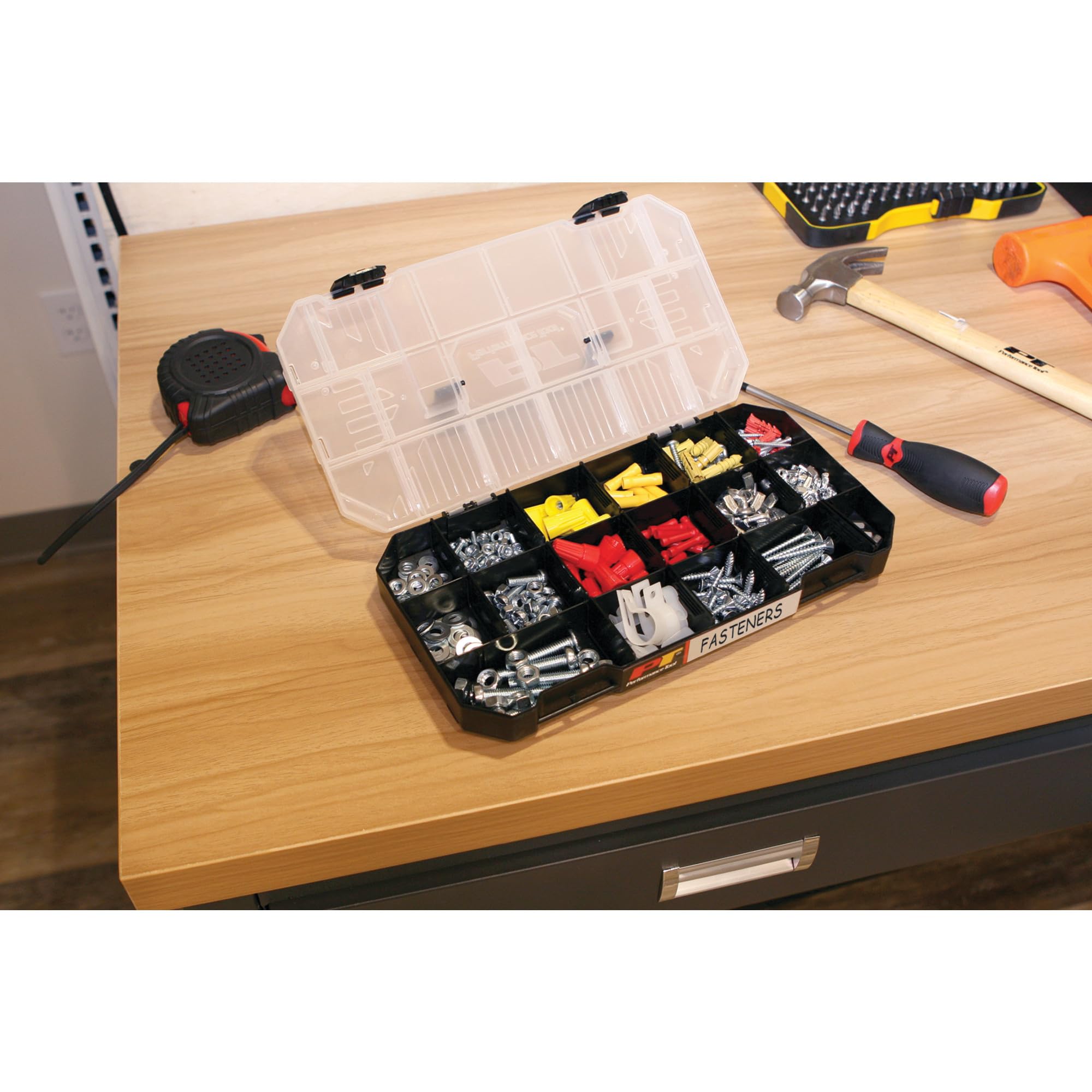 Stackable Performance Tool W5266 Storage Bins with Removable Dividers and Secure Latches for Hardware Organization and Portability
