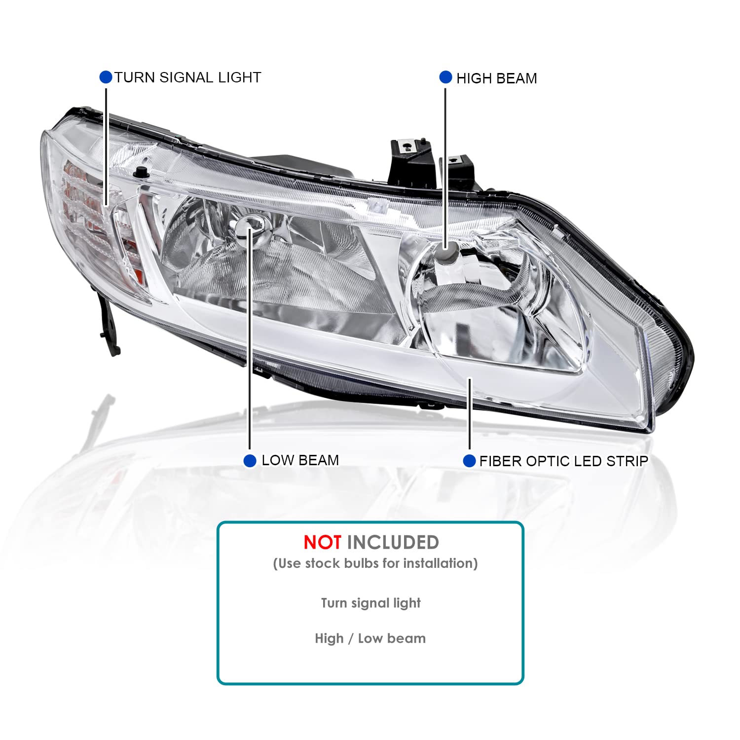 Chrome LED DRL Headlights Spec-D Tuning Lamps Set L+R Compatible with 2006-2011 Honda Civic Sedan 4DR