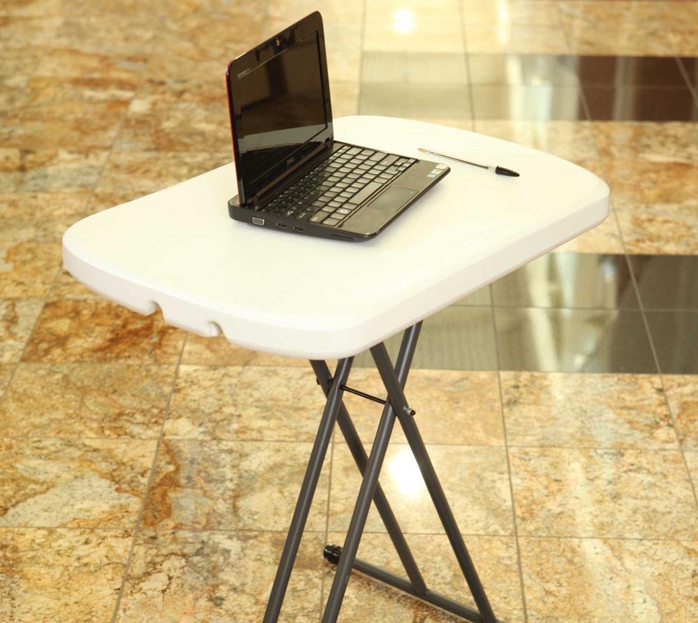 Adjustable LIFETIME 80251 Folding Laptop Table TV Tray, 26 Inch, White Granite