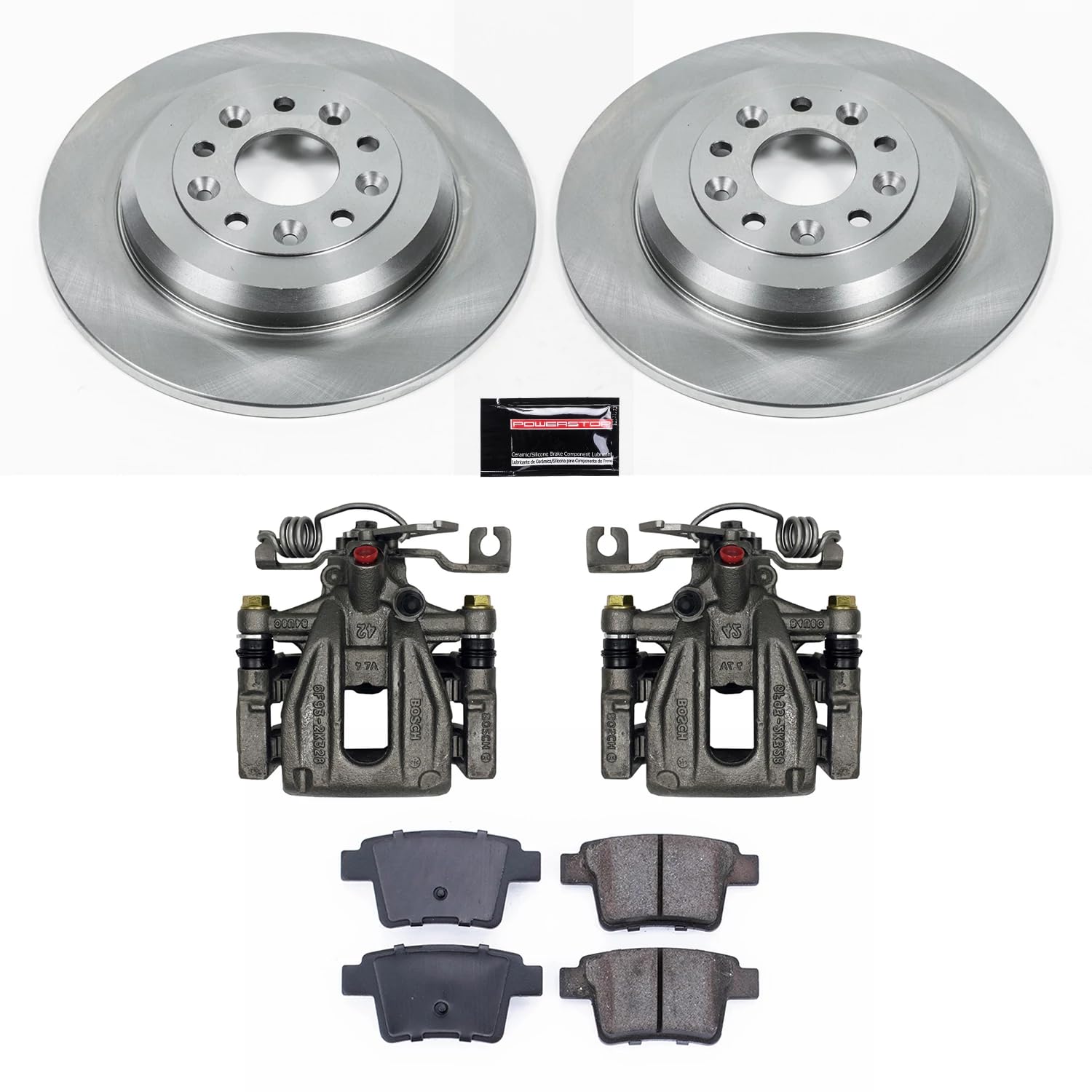 Power Stop KCOE4600 Replacement Autospeciality Rear Caliper Kit- OE Rotors, Ceramic Brake Pads, Calipers For Five Hundred, Freestyle, Taurus, Taurus X, Montego, Sable [Model Specific]