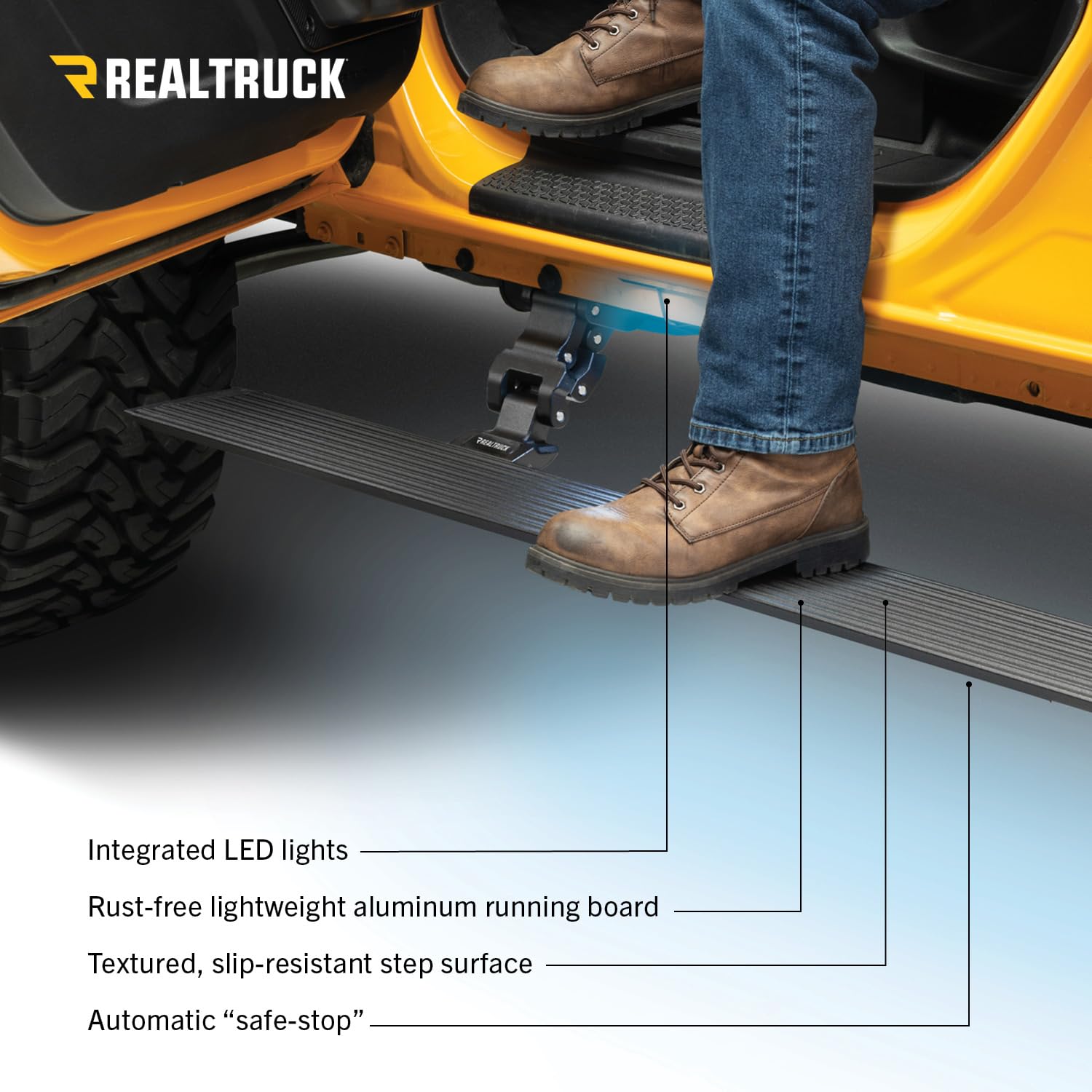 Volt Power Running Boards RealTruck for Ford Bronco (2021-2025) 4-Door Excludes Bronco Sport | Aluminum, Protective Bedliner Coating | 20412974T | Electric Powerstep & Retractable Steps