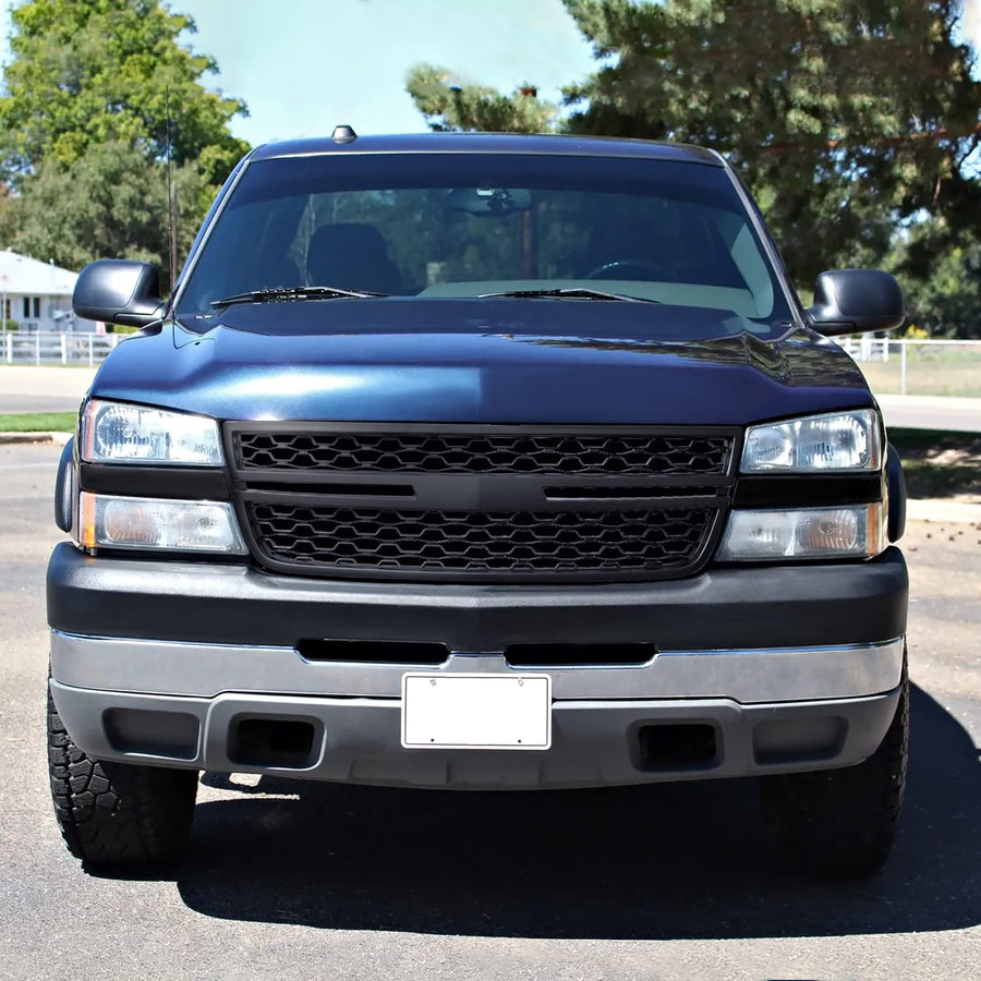Matte Black Honeycomb Front Bumper Grille Spec-D Tuning Compatible with 2005-2007 Chevy Silverado 2500HD 3500HD Pickup Truck