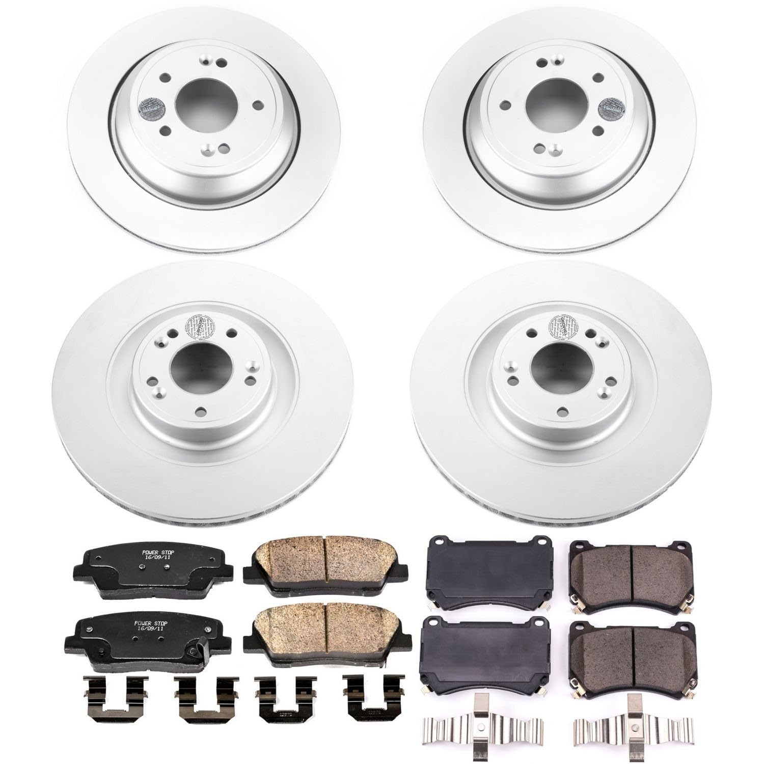 Power Stop Coated Rotor CRK6312 Front & Rear Brake Kit- Coated Brake Rotors and Z17 Ceramic Brake Pads For Hyundai Equus 2011 [Model Specific]