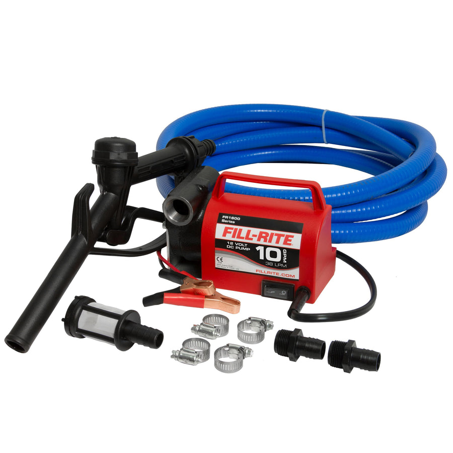 12V Fill-Rite FR1614 10 GPM Portable Fuel Transfer Pump for Diesel and Antifreeze with Suction and Discharge Hoses