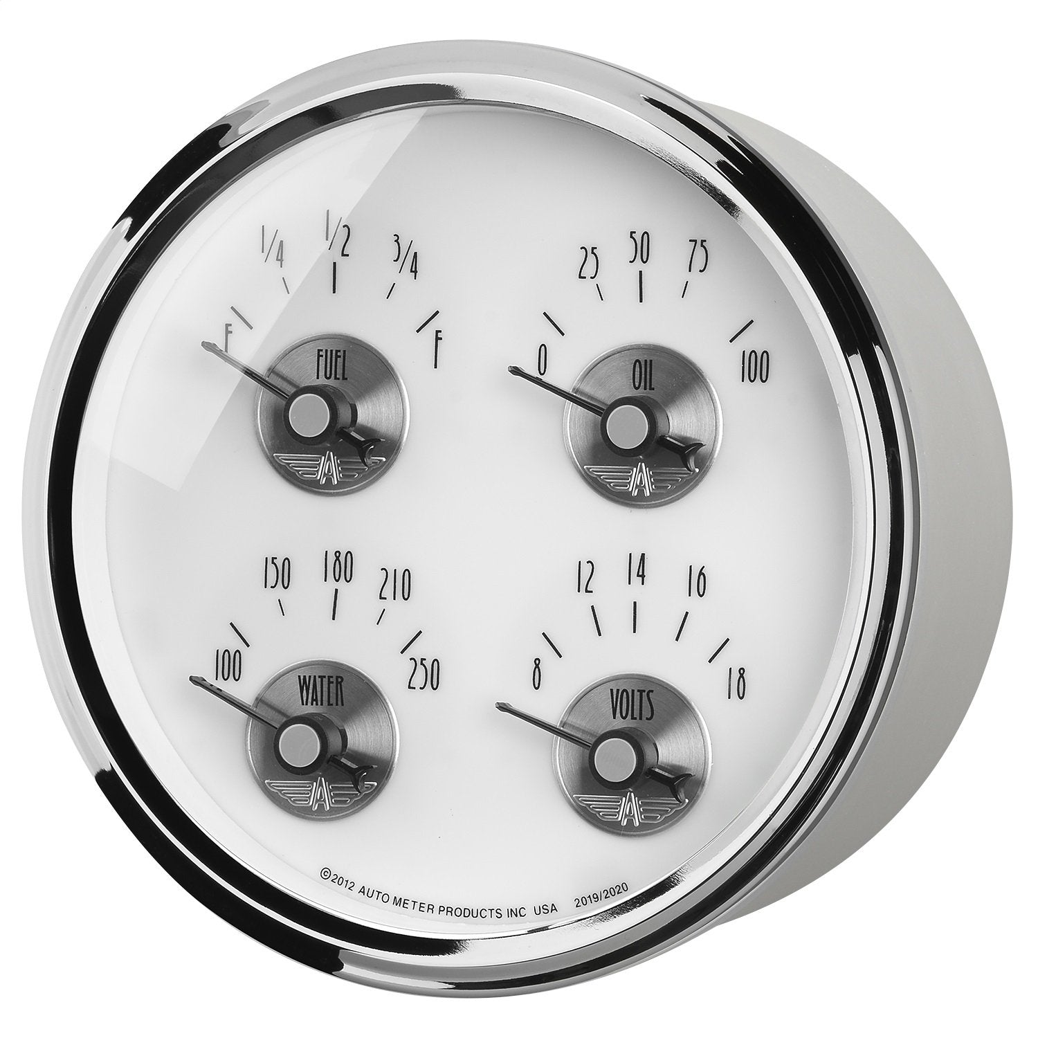 Auto Meter Prestige Pearl 2020 5" Electric Fuel Level Gauge (100 PSI/100-250 Degree F/8-18V/0 Ohm E-90 Ohm F, 127mm)
