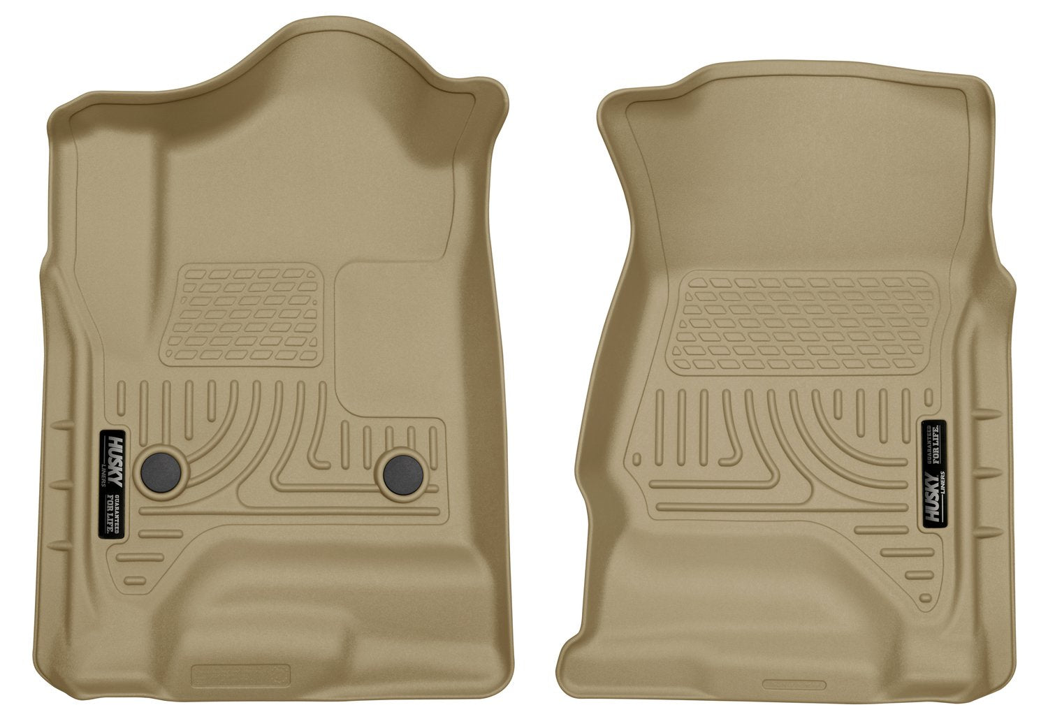 Husky Liners Floor Mats Weatherbeater | Fits Various 2014-2020 Chevrolet Silverado, GMC Sierra, Cadillac Escalade & ESV, Yukon & XL, Suburban, Tahoe (See Description) | Front Row, 2-pc Tan - 18233