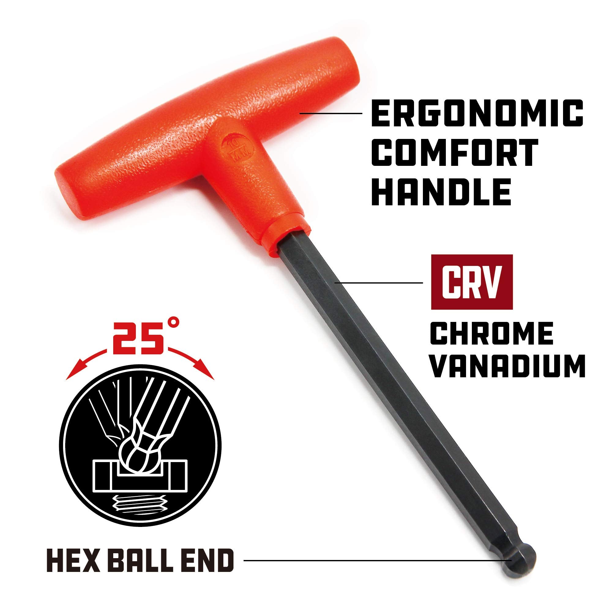 10 Pc. Powerbuilt Metric T-Handle Hex Key Set – 2mm to 10mm Ball-End Allen Wrenches, Chrome Vanadium Steel, Ergonomic Grip, with Metal Storage Rack - 940202