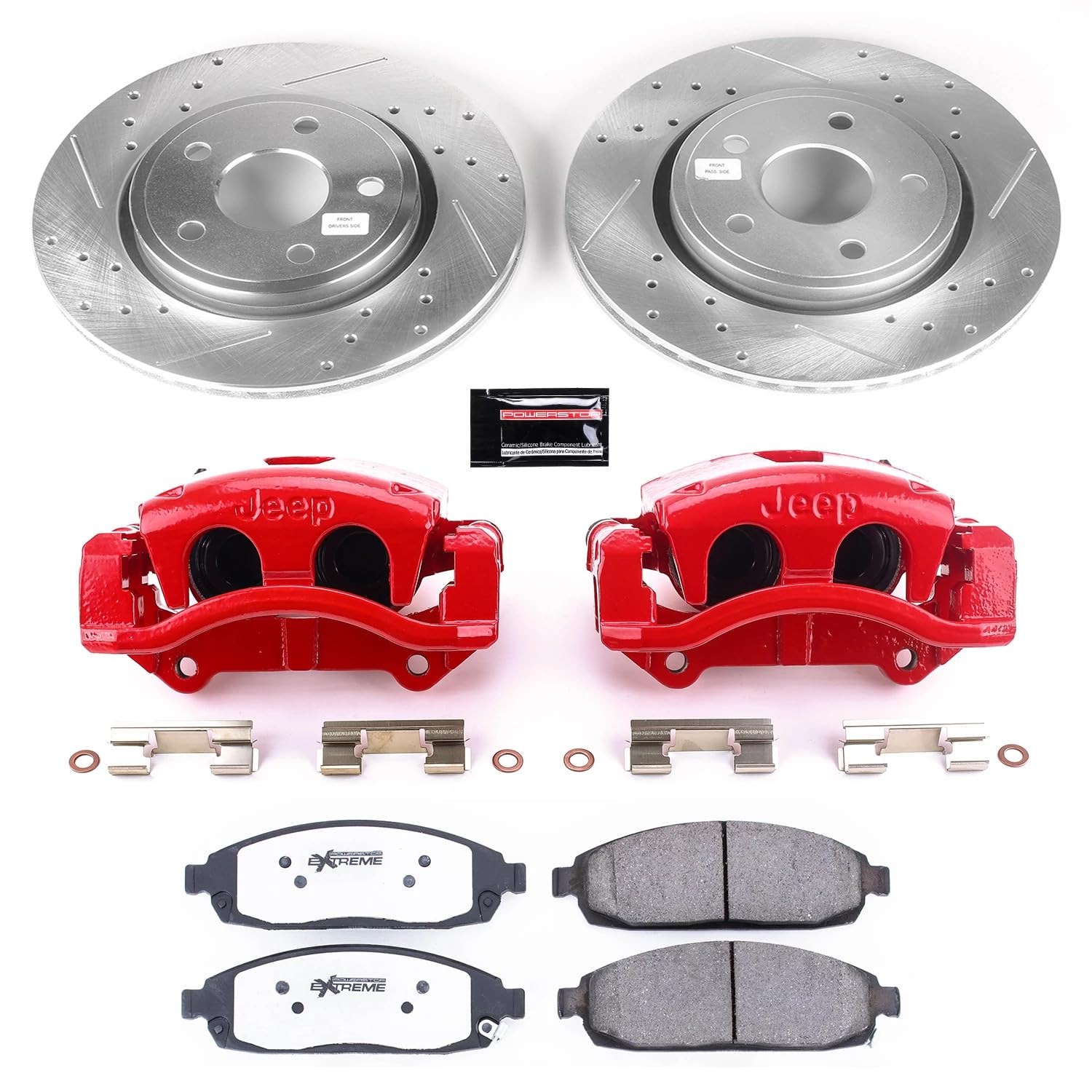 Power Stop Z26 KC2219A-26 Street Warrior Front Brake Kit-Brake Rotors, Brake Pads & Calipers For Jeep Commander 2006-2010, Jeep Grand Cherokee 2005-2010 [Model Specific]