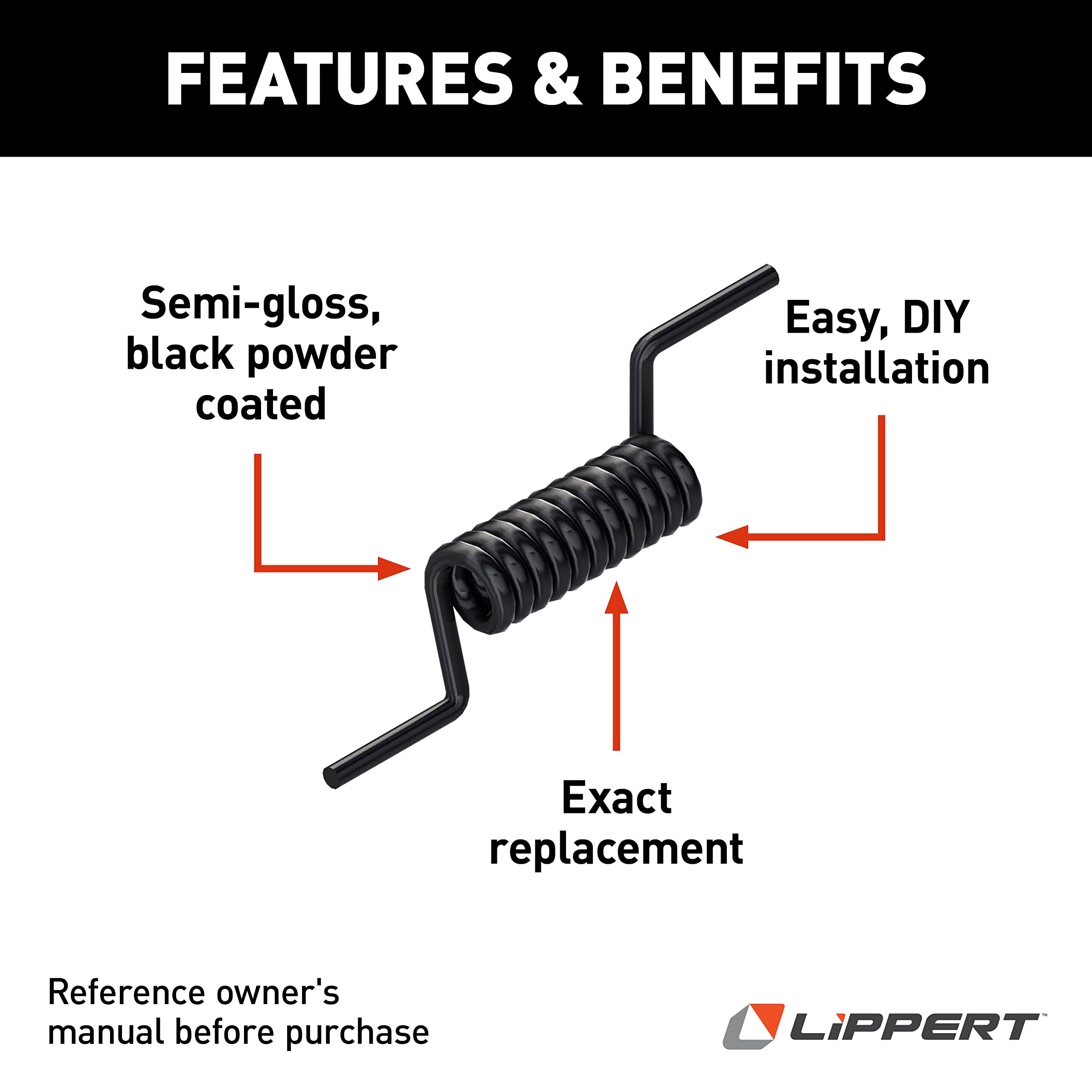 Lippert Ramp Door Spring Replacement, R/H Coil for Toy Haulers, Exact Match Replacement, Corrosion Resistant Powder Coated, Medium Duty, Black – 173067