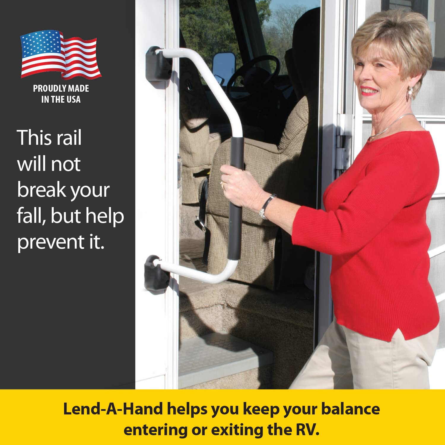 Stromberg Carlson Lend A Hand AM-300 Assist Rail - RVs & Trailers Wall Mount Handrail, RV Door Handle, Ideal for RVs & Trailers, Camper Entry Door Handle, Silver Finish, 27" Long x 15.5" Depth