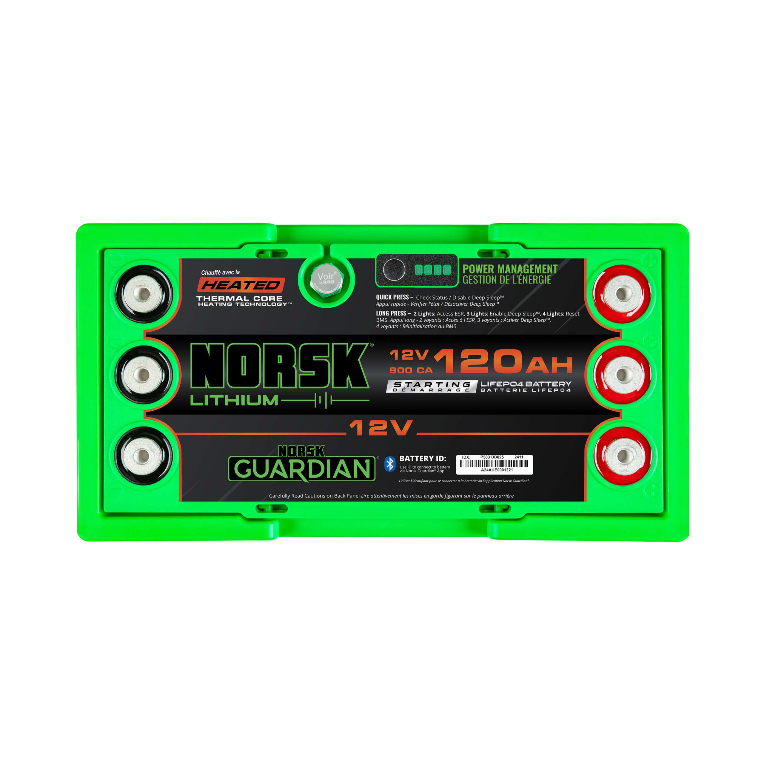 12V Norsk Lithium 120AH Heated Marine Lithium Cranking Battery | 900 CCA | LiFePO4 | Triple Terminals | Emergency Start Reserve | Deep Sleep | Bluetooth | 10+2 Year Warranty