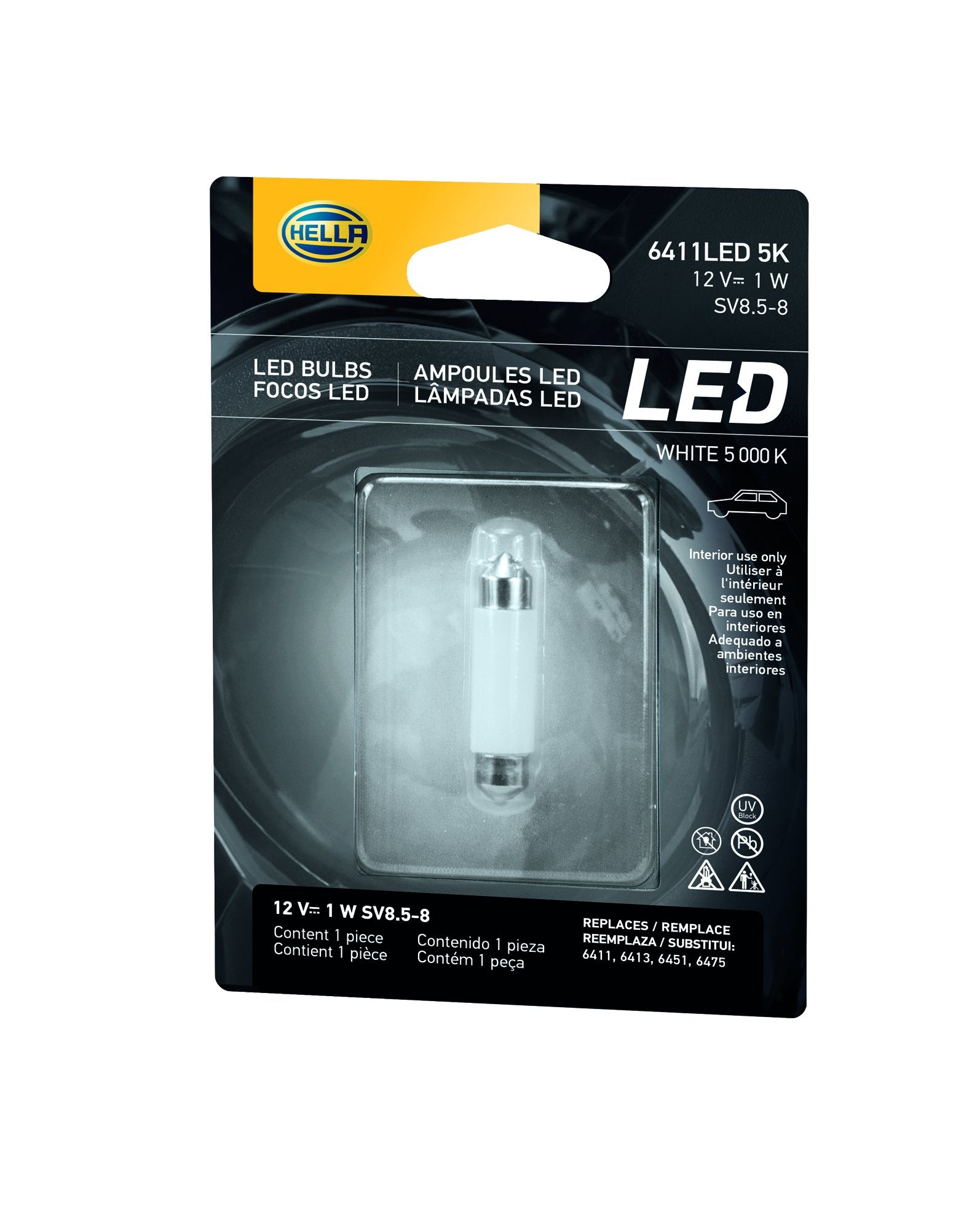 5K HELLA 6411LED LED Performance Bulb, 12V, 1W, 5,000 Kelvin Warm White