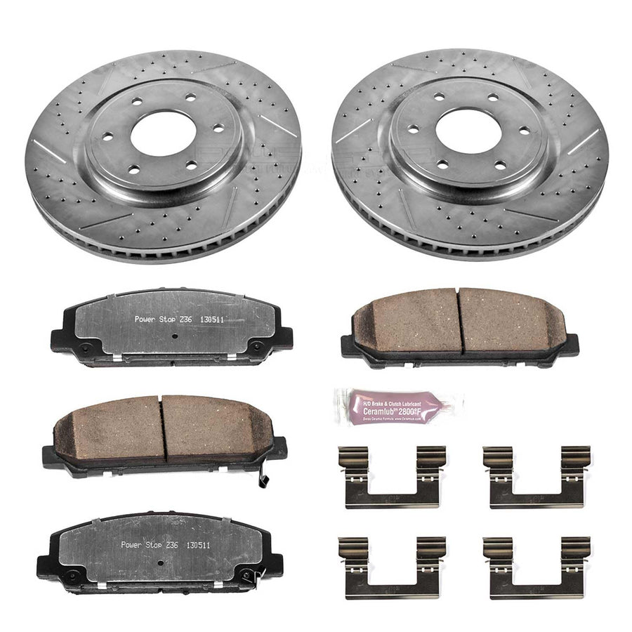 Power Stop Brake Kit Front For 2006 2007 Infiniti QX56 2006 2007 Nissan Armada - Truck & Tow Carbon Fiber Ceramic Pads & Drilled and Slotted Rotors Replacement, K2909-36