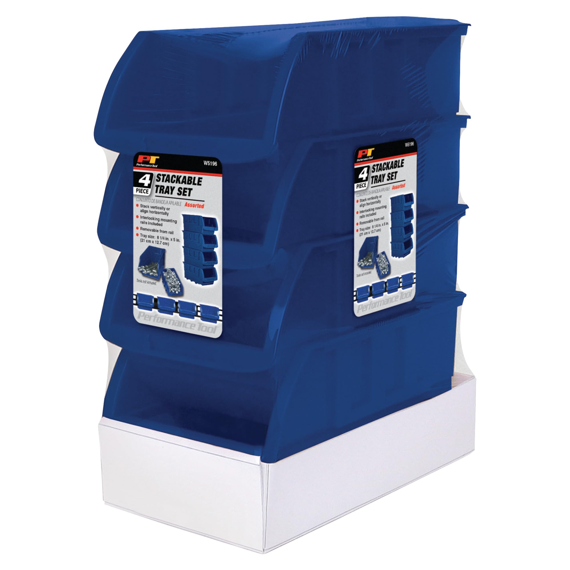 Large Performance Tool W5196 Stackable Storage Trays - Adjustable for Vertical or Horizontal Position, Blue, Pack of 4