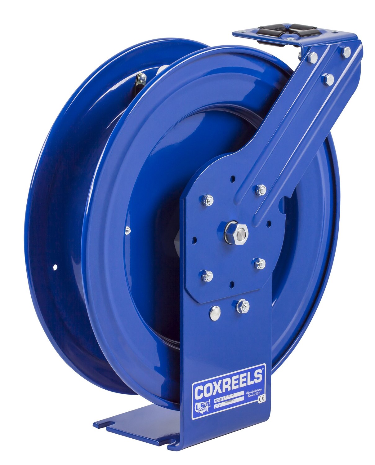 Low Pressure Coxreels P-LPL-450 Retractable Air/Water/Oil Hose Reel: 1/2" I.D., 50' Hose Capacity, without Hose, 300 PSI, Made in USA
