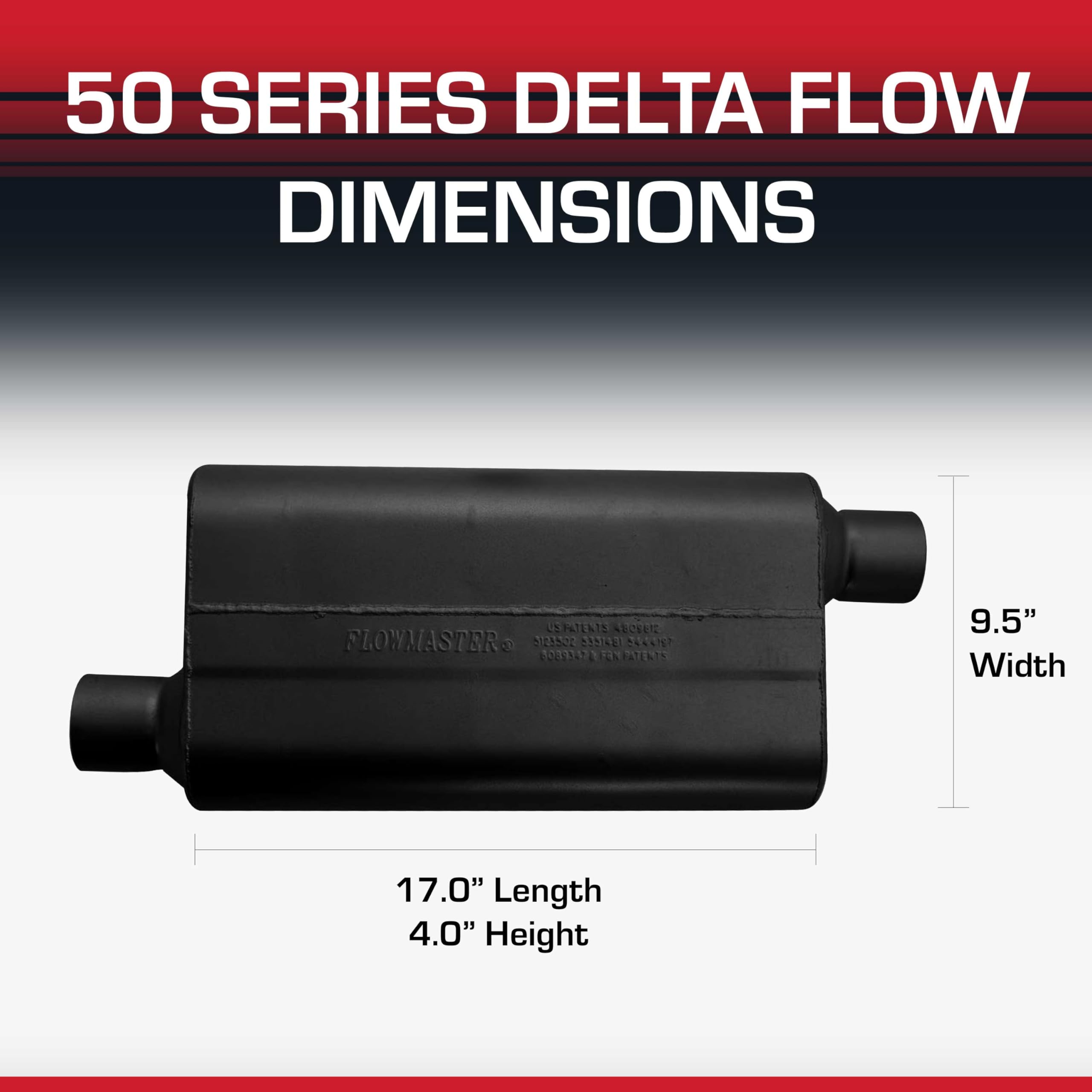 50 Series Flowmaster Delta Flow® Chambered Muffler – 2.50” - Offset In/Offset Out – Moderate Sound – 16-Gauge Aluminized Steel – Perfect for daily-driven Performance Vehicles & Passenger Cars 942553