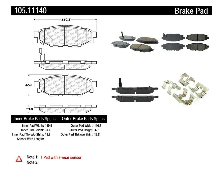 Centric Posi Quiet 105.11140 Premium Ceramic Rear Disc Brake Pad Set for Select Scion and Subaru Model Years