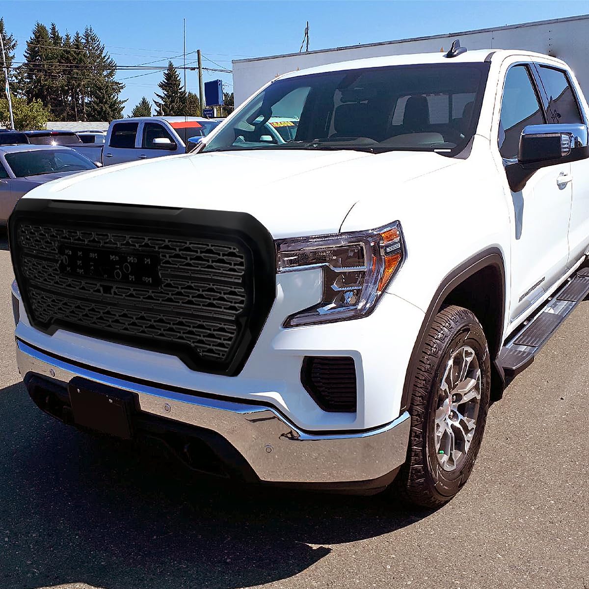 Denali Style Spec-D Tuning Matte Black Front Bumper Hood Upper Grill Grille Compatible with 2019-2021 GMC Sierra 1500