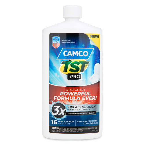 Camco TST PRO Toilet Treatment Camper/RV - Innovative Bio-Enzymatic Formula -Fastest Odor Stopper & RV Sewer Waste Breakdown - RV Black Tank Treatment - Fresh Pine Scent - Septic-Safe, 32-Oz (41771)