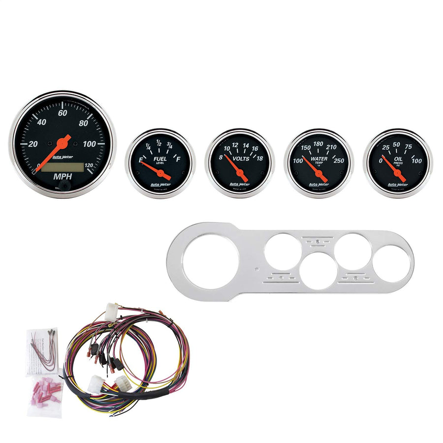 Gauge Kit AutoMeter 7042-DB, 5 Pc, Chevy Car 53-54, Mph/Fuel/Oilp/Wtmp/Bat, Db