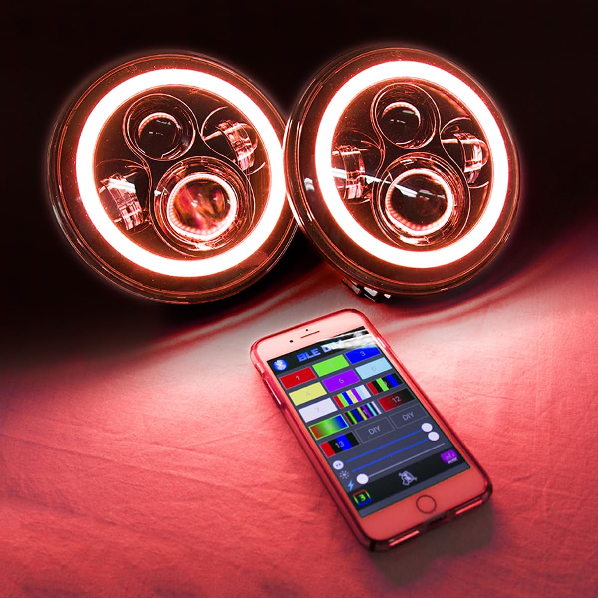 Race Sport Lighting RS7RGBH2 7in (2) LED Projector Kit 4x10Watt w/ColorSMART RGB Multi-Color Halo & Plug-&-Play H4 H/L