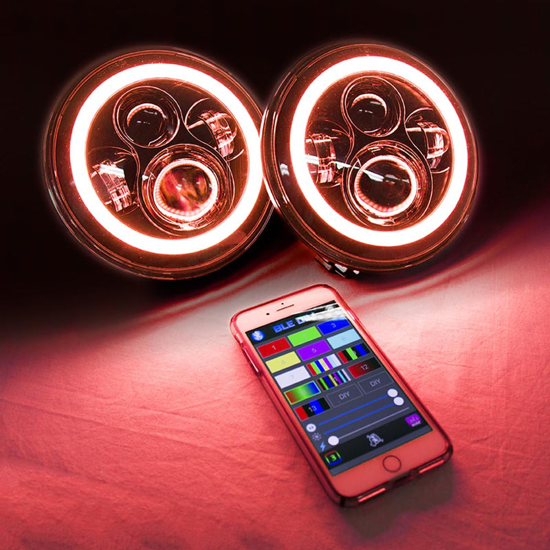 Race Sport Lighting RS7RGBH2 7in (2) LED Projector Kit 4x10Watt w/ColorSMART RGB Multi-Color Halo & Plug-&-Play H4 H/L