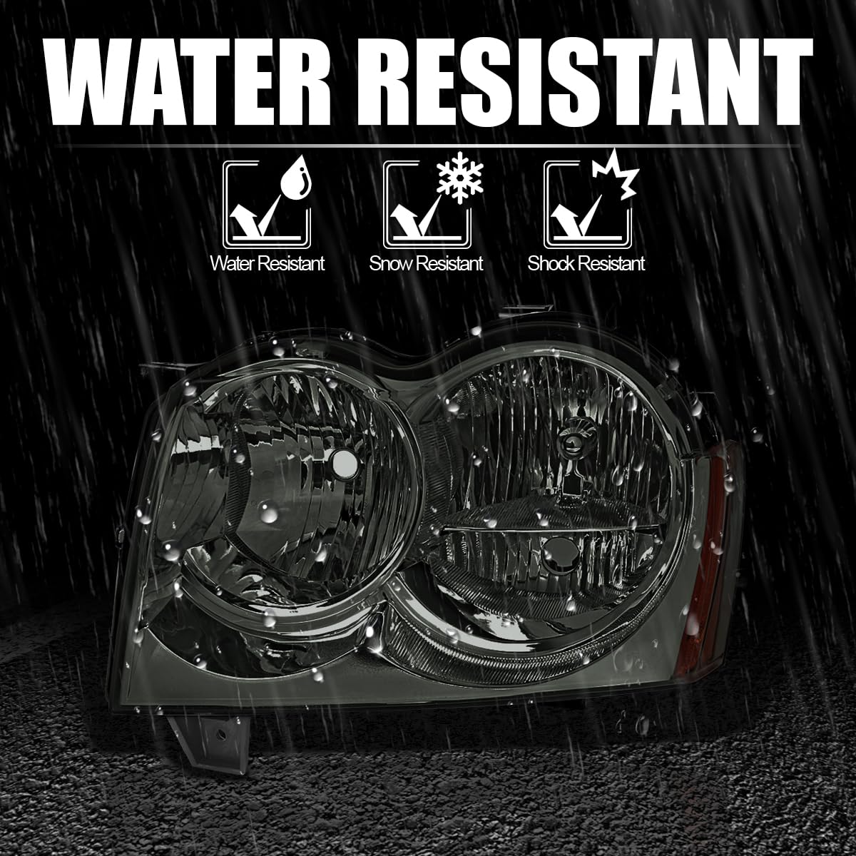 Smoke Headlights Spec-D Tuning Compatible with 2005-2007 Jeep Grand Cherokee, Left + Right Head Lights Assembly