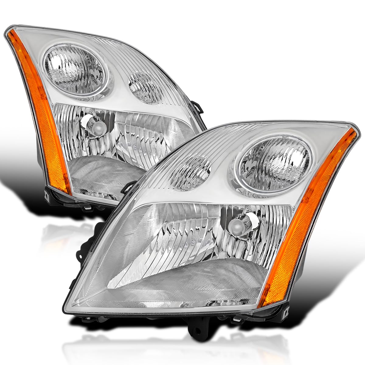Chrome Headlights SPEC-D TUNING Compatible with 2007-2009 Nissan Sentra, Left + Right Pair Headlamps Assembly