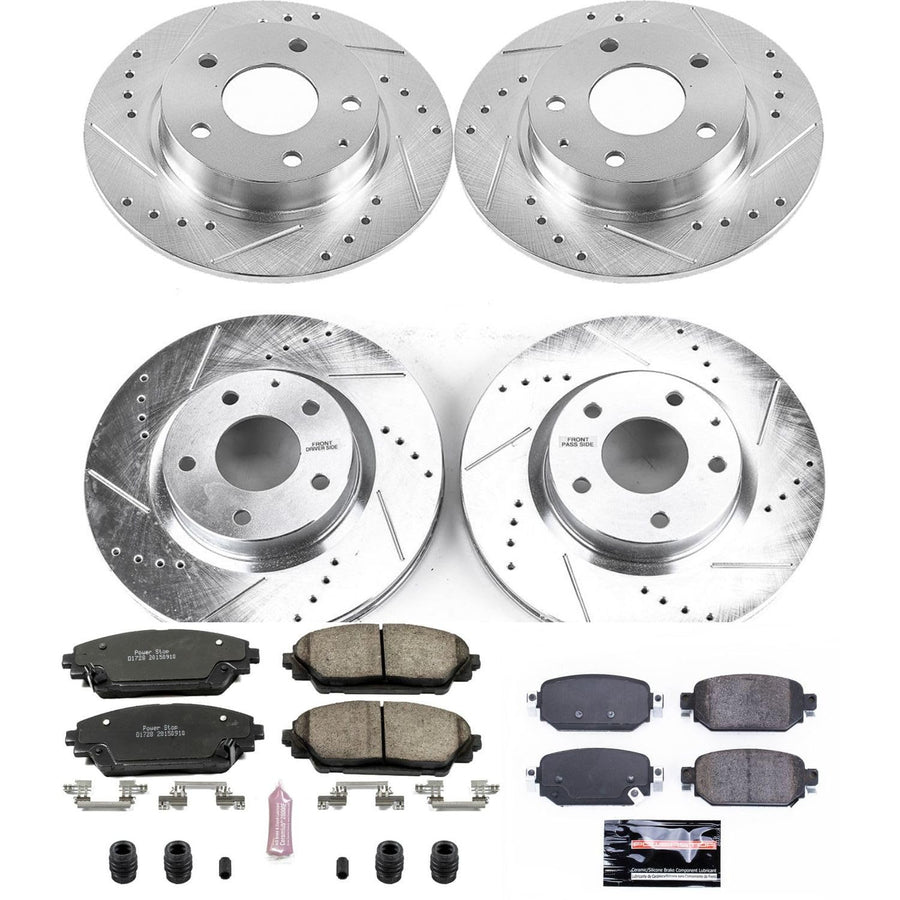 Power Stop K8282 Z23 Carbon Fiber Brake Pads Front and Rear with Drilled & Slotted Brake Rotors Kit For Mazda 3 2017-2018, Mazda CX-3 2019-2021 [Model Specific]