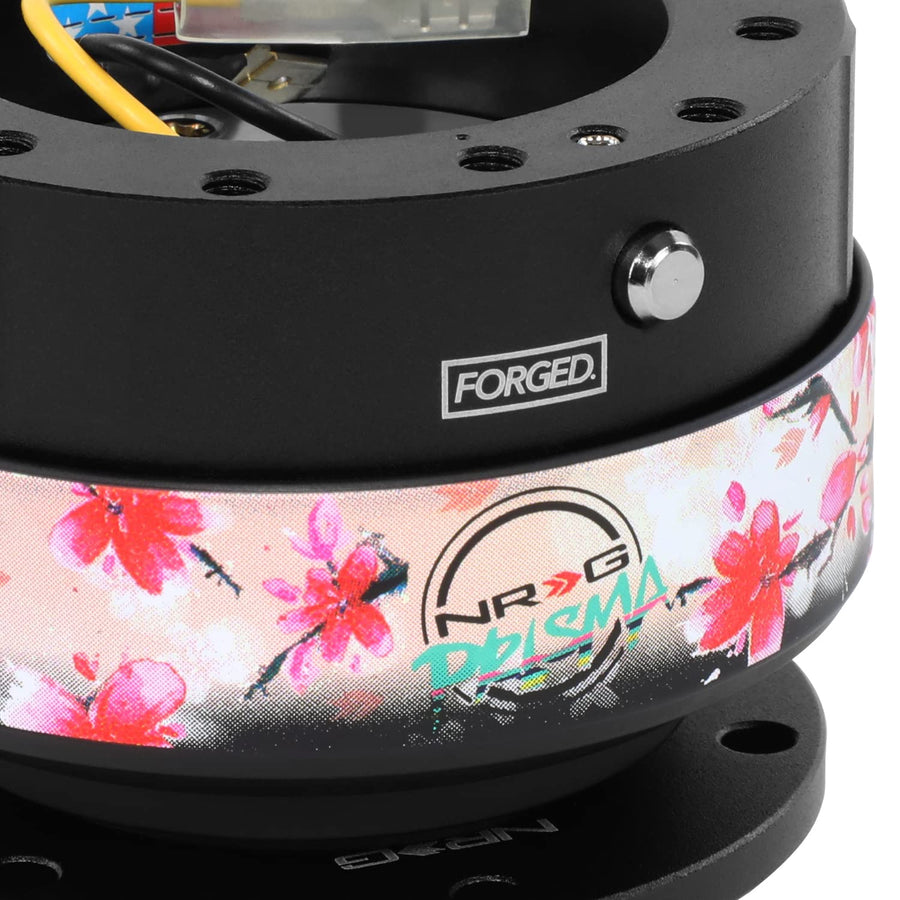 NRG Innovations Steering Wheel Gen 2.0 Quick Release Adapter 6-HOLE with Mounting Bolts, Quick Release - Black Body/Sakura ring with Prisma Collab, NRG-SRK-200BK-SAKURA