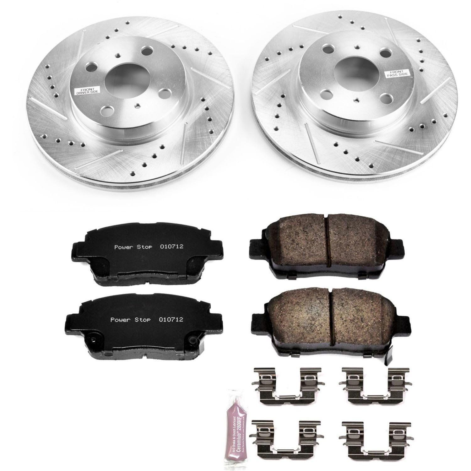 Power Stop K6098 Z23 Daily Driver Carbon-Fiber Ceramic Brake Pads and Drilled and Slotted Rotors Kit For Scion iQ 2012-2015 [Model Specific]