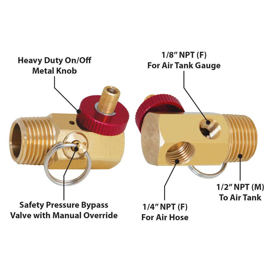 Air Tank Manifold Performance Tool W10056 With Fill Port , Ball Valve, & Relief Bypass , Gold