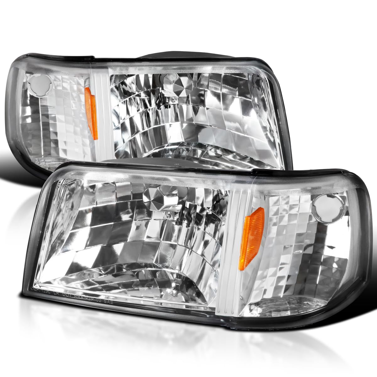 Chrome Housing SPEC-D TUNING Clear Lens 1PC Style Headlights Compatible with 1993-1997 Ford Ranger L+R Pair Head Light Lamp Assembly