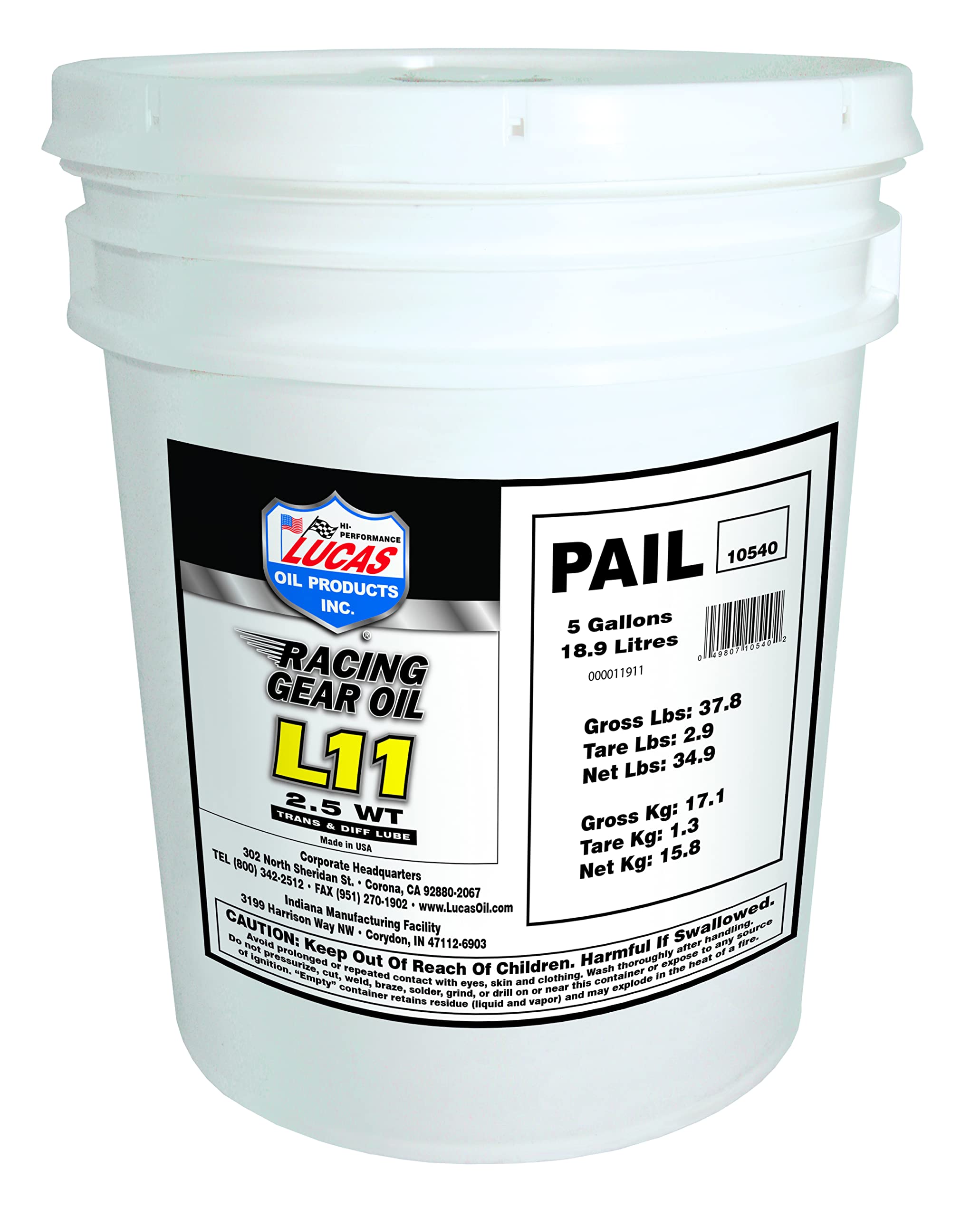 L11 Synthetic Racing Gear Oil/1x1/5 Gallon Pail