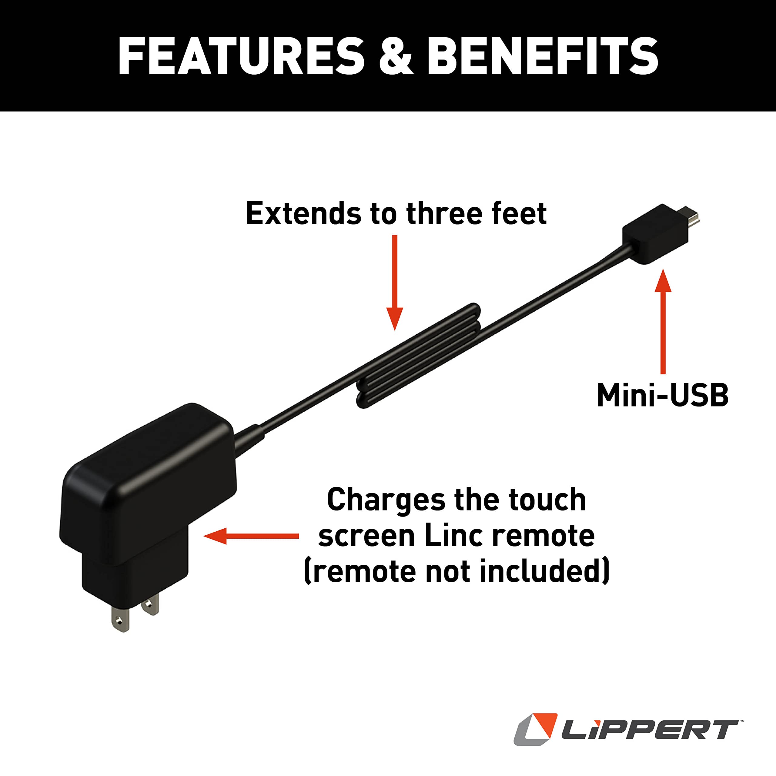 Replacement LCD Mini-USB Charger Lippert™ for Ground Control® 3.0 — Keep Your Automatic Leveling System Running Smoothly - Easy Replacement for the Touchscreen Remote Charger — 267401