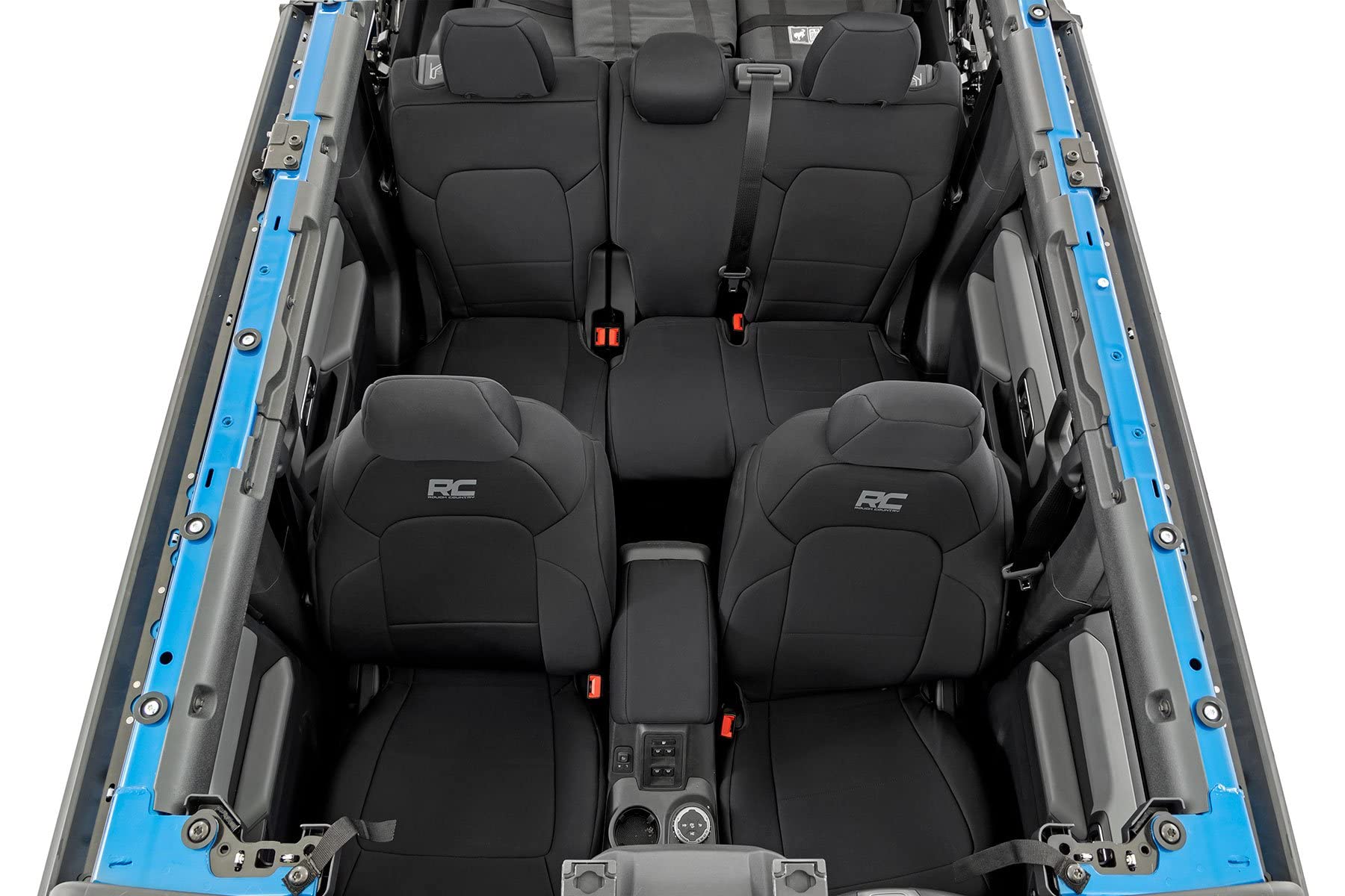 Rough Country Neoprene Seat Covers for 4-Door Ford Bronco (2021-2025 w/No Rear Folding Armrest) - Waterproof & UV Resistant, 4-Layer Protection with Foam Padding, Front & Rear Seat Cover Set
