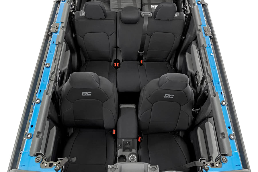 Rough Country Neoprene Seat Covers for 4-Door Ford Bronco (2021-2025 w/No Rear Folding Armrest) - Waterproof & UV Resistant, 4-Layer Protection with Foam Padding, Front & Rear Seat Cover Set